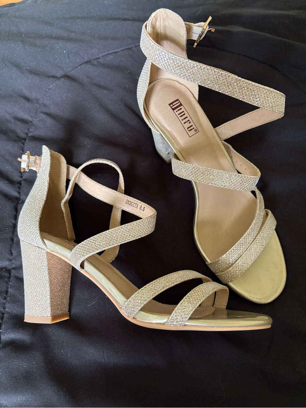 Unisa Gold Glitter Strappy Block Heel Sandals